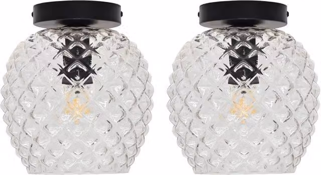 First Choice Lighting Baine Set of 2 Black Ceiling Light Fittings with Transparent Glass