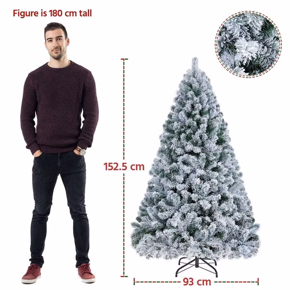 EONLION 5ft Flocked Artificial Christmas Fir Tree in White and Green with Foldable Stand, Height: 152.4 cm – 2