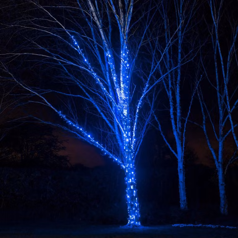 Pro Connect Warm White LED Connectable String Lights with Blue Bulbs and Black Cable, 175 m