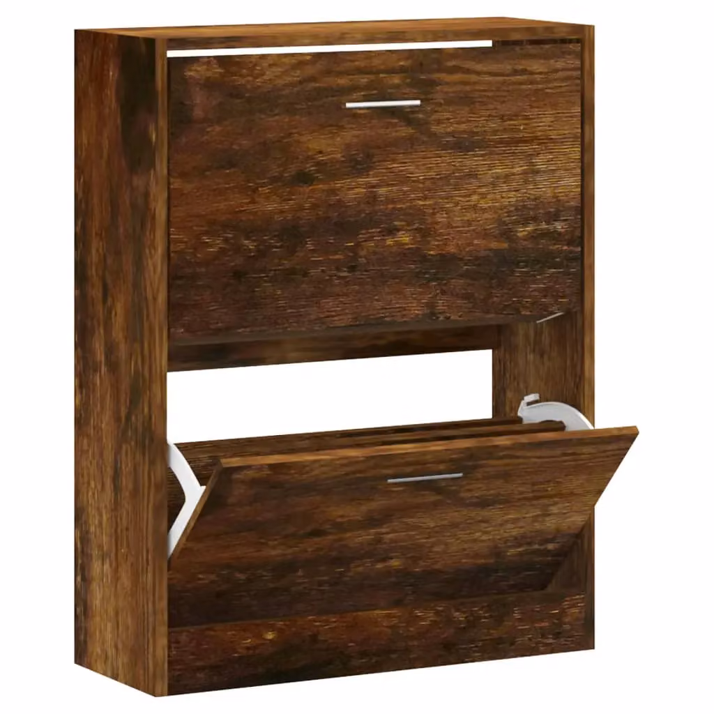 Berkfield Home Smoked Oak Shoe Cabinet in Brown, W/D/H: 63 x 24 x 81 cm – 2