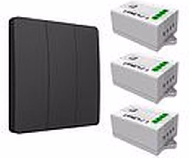 EnerJ Smart 3 Gang Wireless Kinetic Switch and 500W RF Receiver, Black