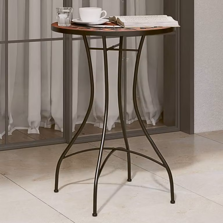 Berkfield Home Mosaic Bistro Table in Orange and White Ceramic with Powder Coated Steel W/D/H: 70 x 50 x 50 cm