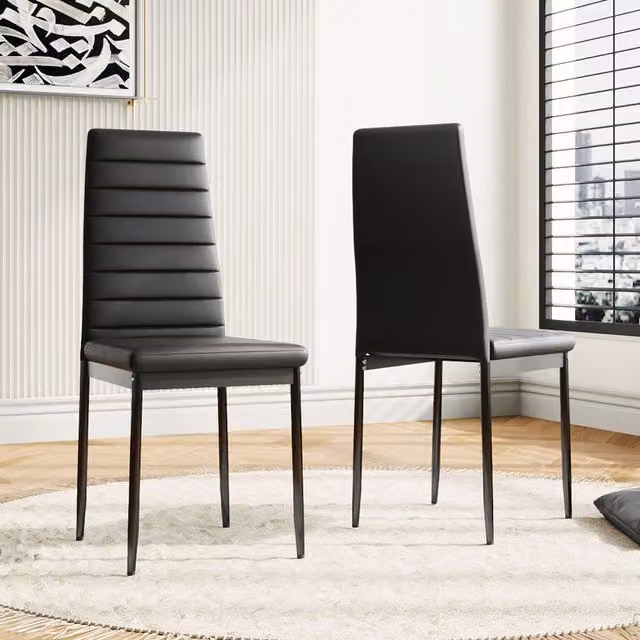 Livingandhome Set of 2 Modern Faux Leather Armless High Back Dining Chairs in Black