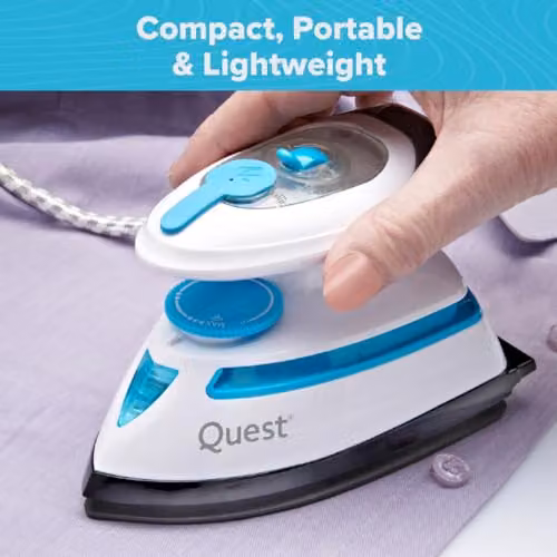 Quest Mini Travel Iron and Steam Iron in White with Non-Stick Soleplate and 408W Power – 4