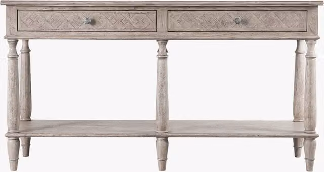 Perch & Parrow Juno Console Table with Two Drawers in Brown and White Vintage Wood