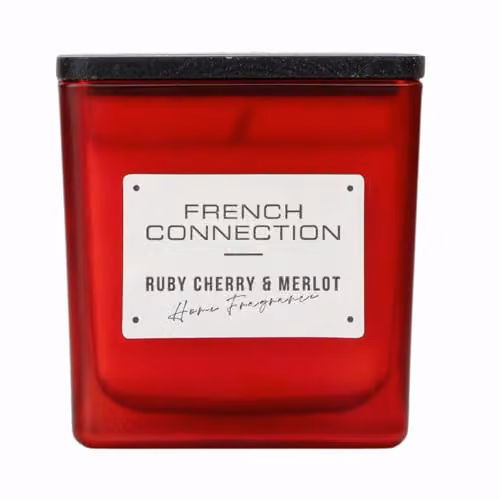 French Connection Square Range Cherry & Merlot Scented Candle, 200g, Red