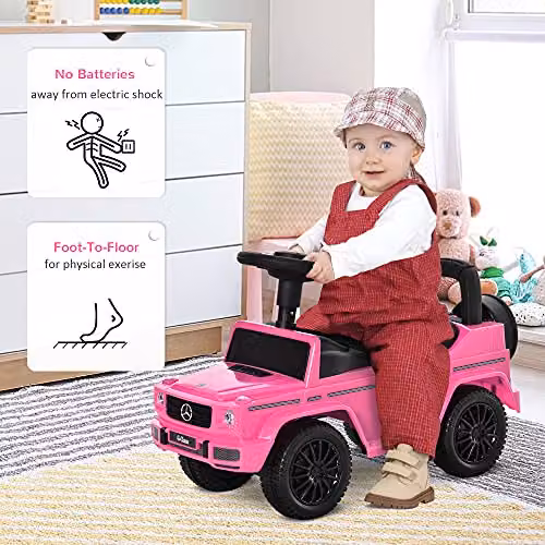 HOMCOM Mercedes 3 in 1 Kids Ride On Car with Slide and Light and Sound Effects, Pink, W/D/H: 41.5 x 28.5 x 28.5 cm – 3