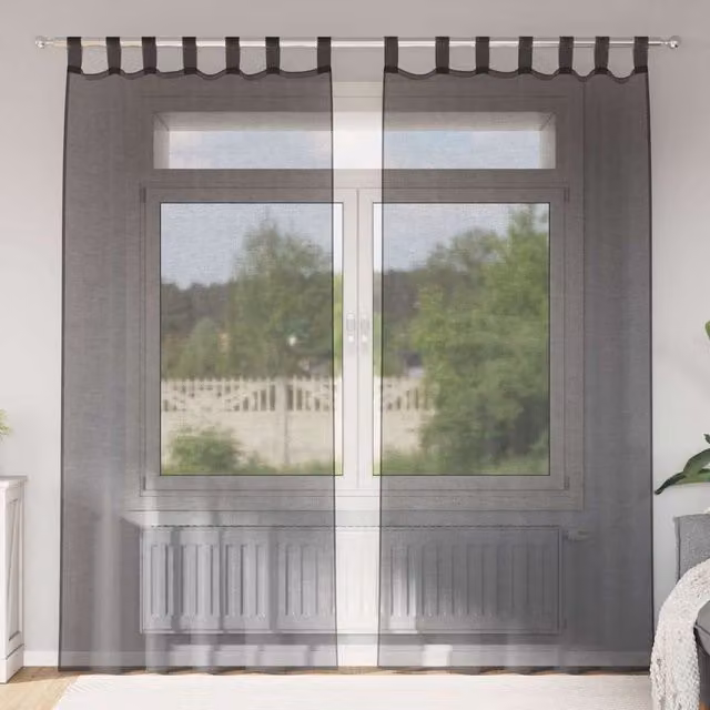 Berkfield Home Black Voile Tab Top Curtains, 2 Pack – 1