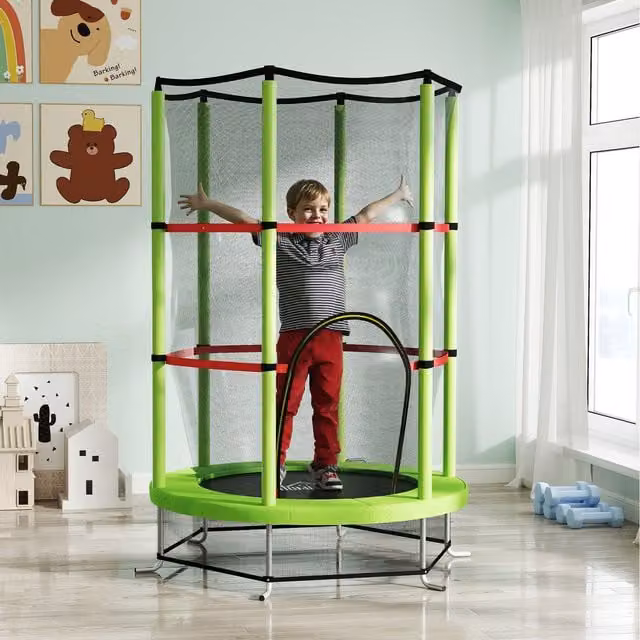 HOMCOM Kids Mini Trampoline with Green Safety Net and Steel Frame