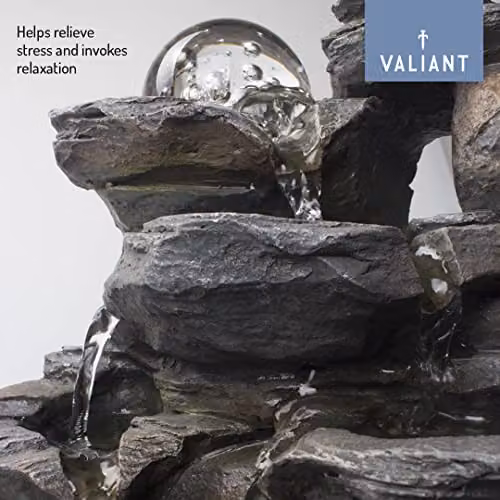 Valiant Fun Tabletop Water Fountain with LED Light in Beige and Grey – 7