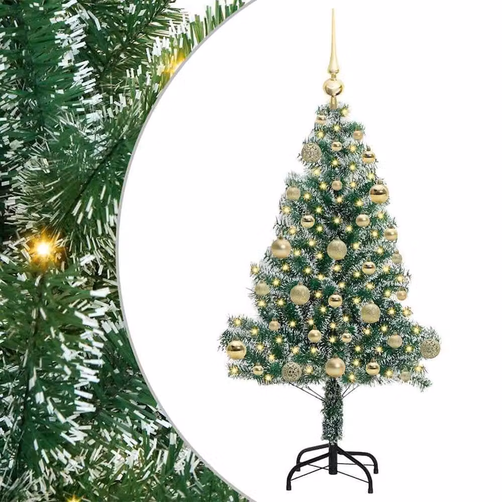 Berkfield Home Snow Flocked Artificial Christmas Tree with LED Lights, Green, Height: 120 cm – 2