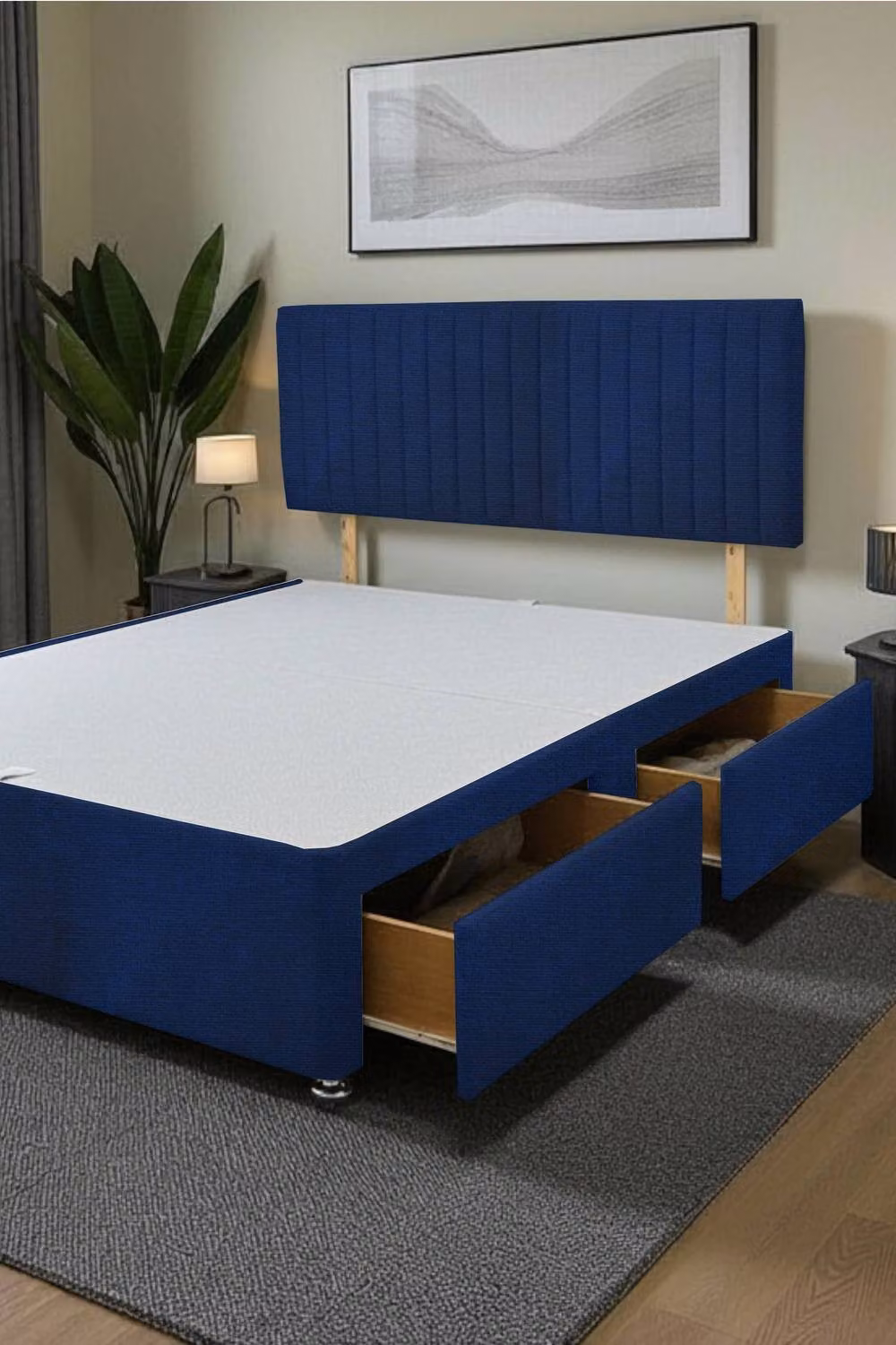 Knight Sleep Emily Divan Bed Base with 2 Drawers and Headboard, Naples Blue Fabric, W/D/H: 90 x 190 cm – 2