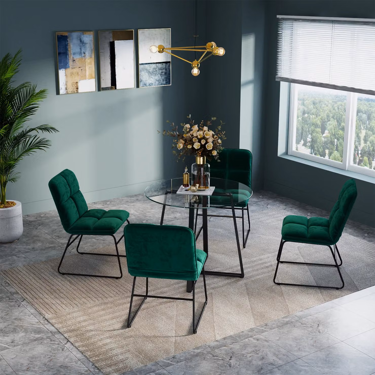 Living and Home Modern Round Tempered Glass Dining Table in Transparent – 2