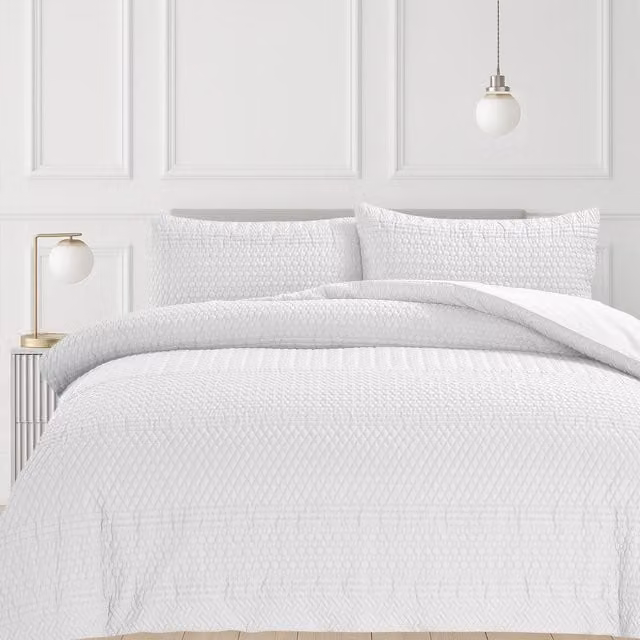 Velosso White 3D Embossed Allover Pattern Duvet Cover and Pillowcase Set, W: 180 cm, L: 200 cm