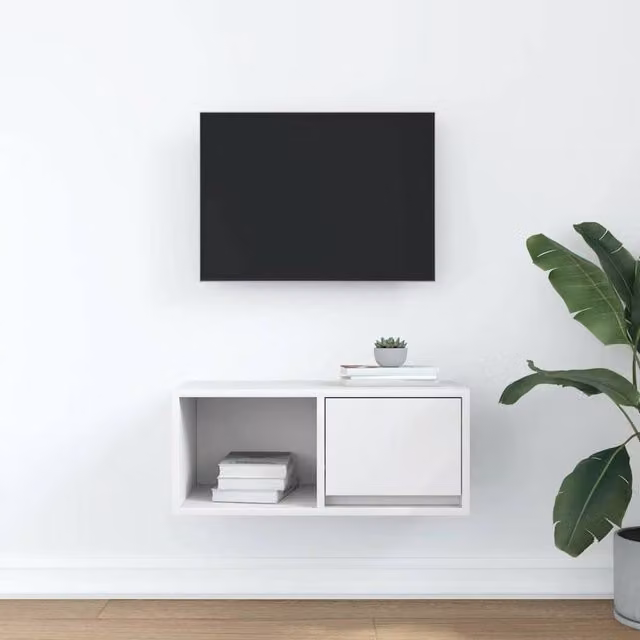 Berkfield Home White Minimalist TV Cabinet in Matt MDF, W: 60 cm, D: 31 cm, H: 25.5 cm – 1