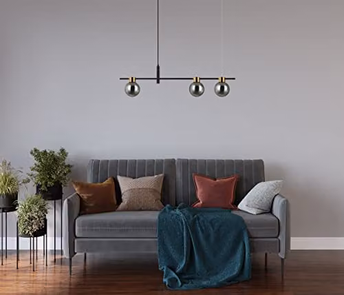 Netlighting Bletter Modern 3 Light Bar Pendant Ceiling Light in Black with G9 Glass Shades – 2