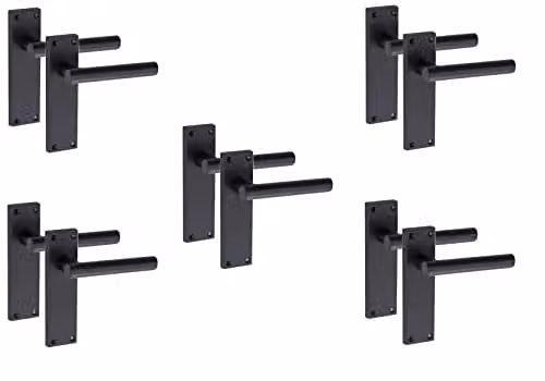Golden Grace Straight T-Bar Lever Latch Door Handle, Matt Black, 5 Pairs – 1