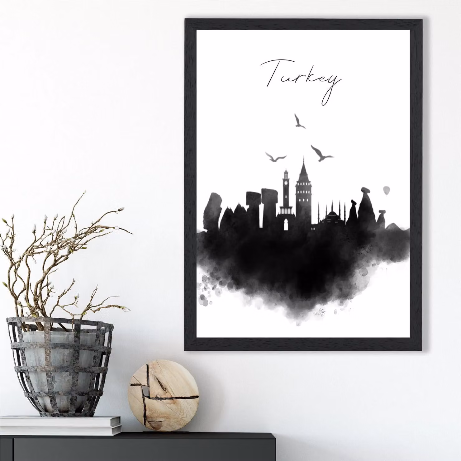 ARTZE Turkey Watercolour Skyline City Framed Print in Black – 2
