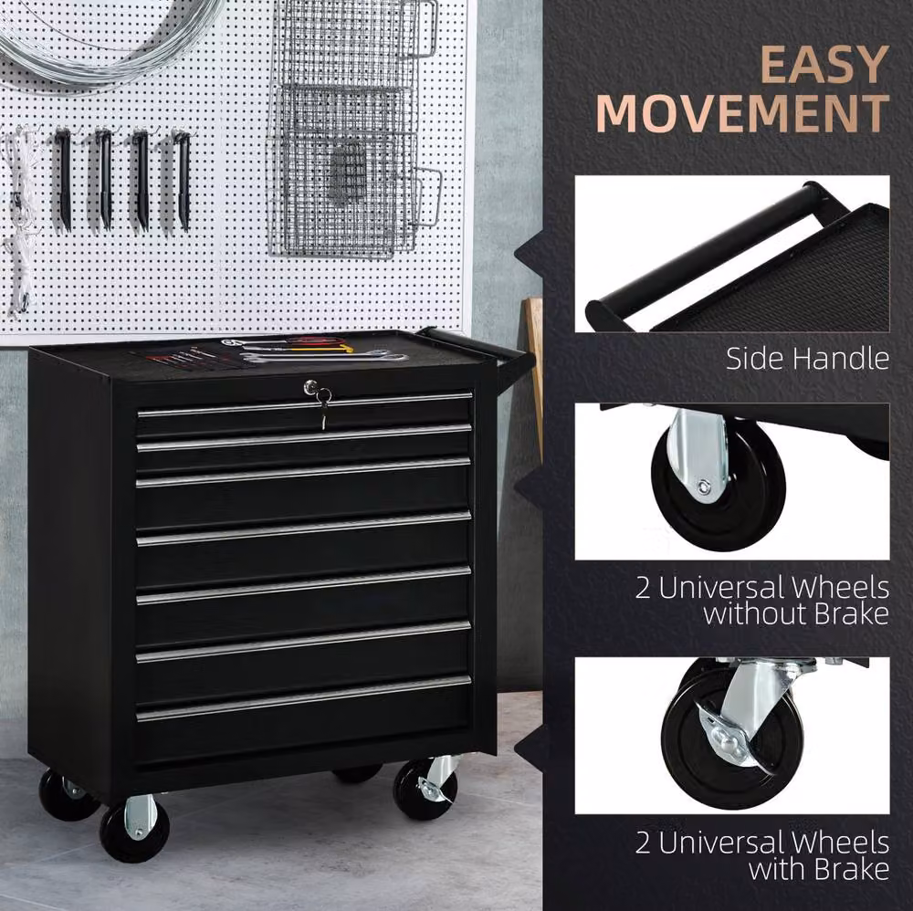 STILVORA 7-Drawer Steel Tool Chest on Wheels with Lockable Drawers in Black – 5