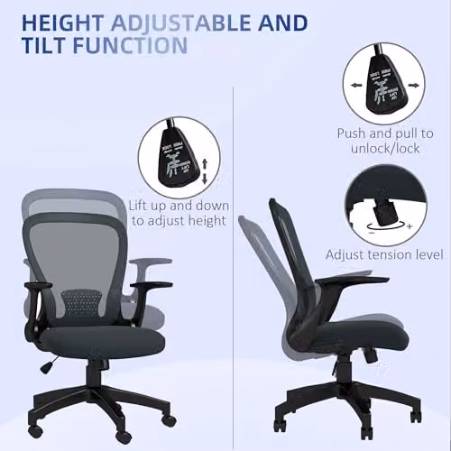 Vinsetto Ergonomic Mesh Office Chair in Anthracite Grey with Armrests and Swivel Function – 4