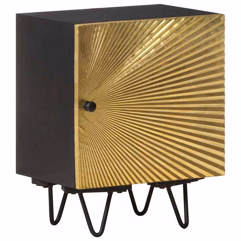 Berkfield Home Black Solid Mango Wood Bedside Cabinet with Brass Front, W/D/H: 40 x 30 x 50 cm – 2