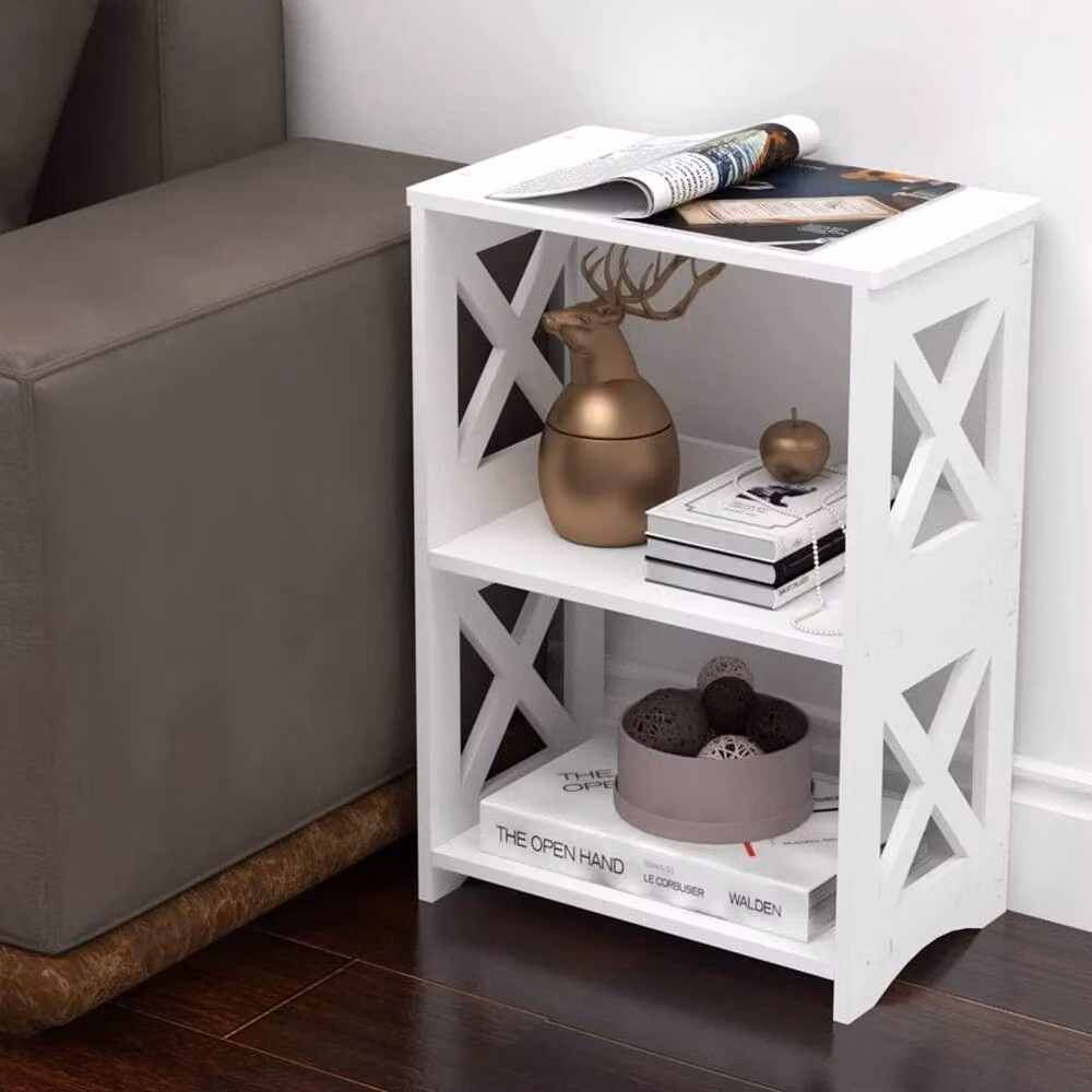 VOGREX Small Side Table with Storage, White Bedside Nightstand and Sofa End Table – 3