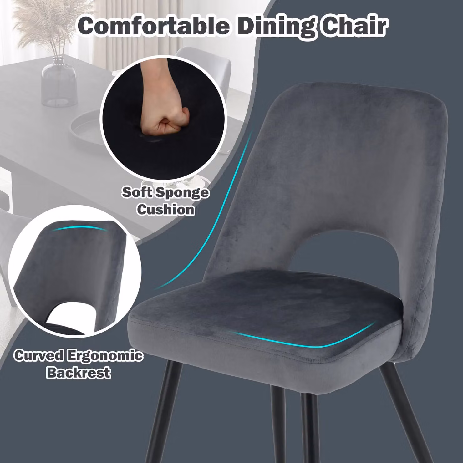 Gymax Set of 2 Upholstered Grey Dining Chairs for Living Room or Home Office – 2
