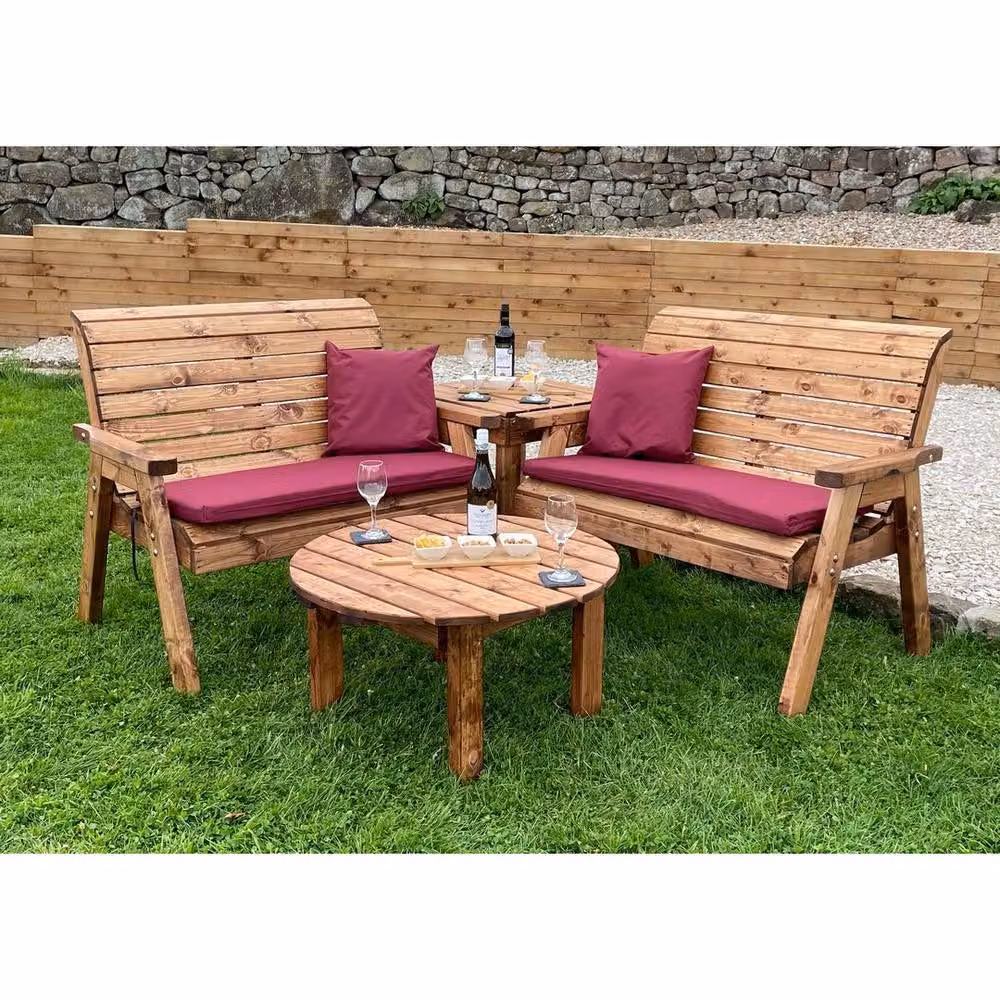 Charles Taylor Balmoral Four Seater Corner Garden Set with Round Coffee Table in Light Brown – 2