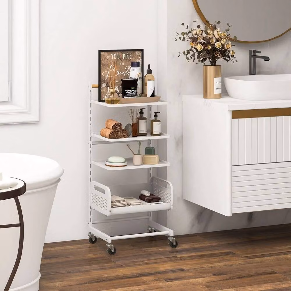 KORVIXA Chic 4 Tier Metal Utility Rolling Storage Cart in White, W: 60 cm, D: 45 cm – 2