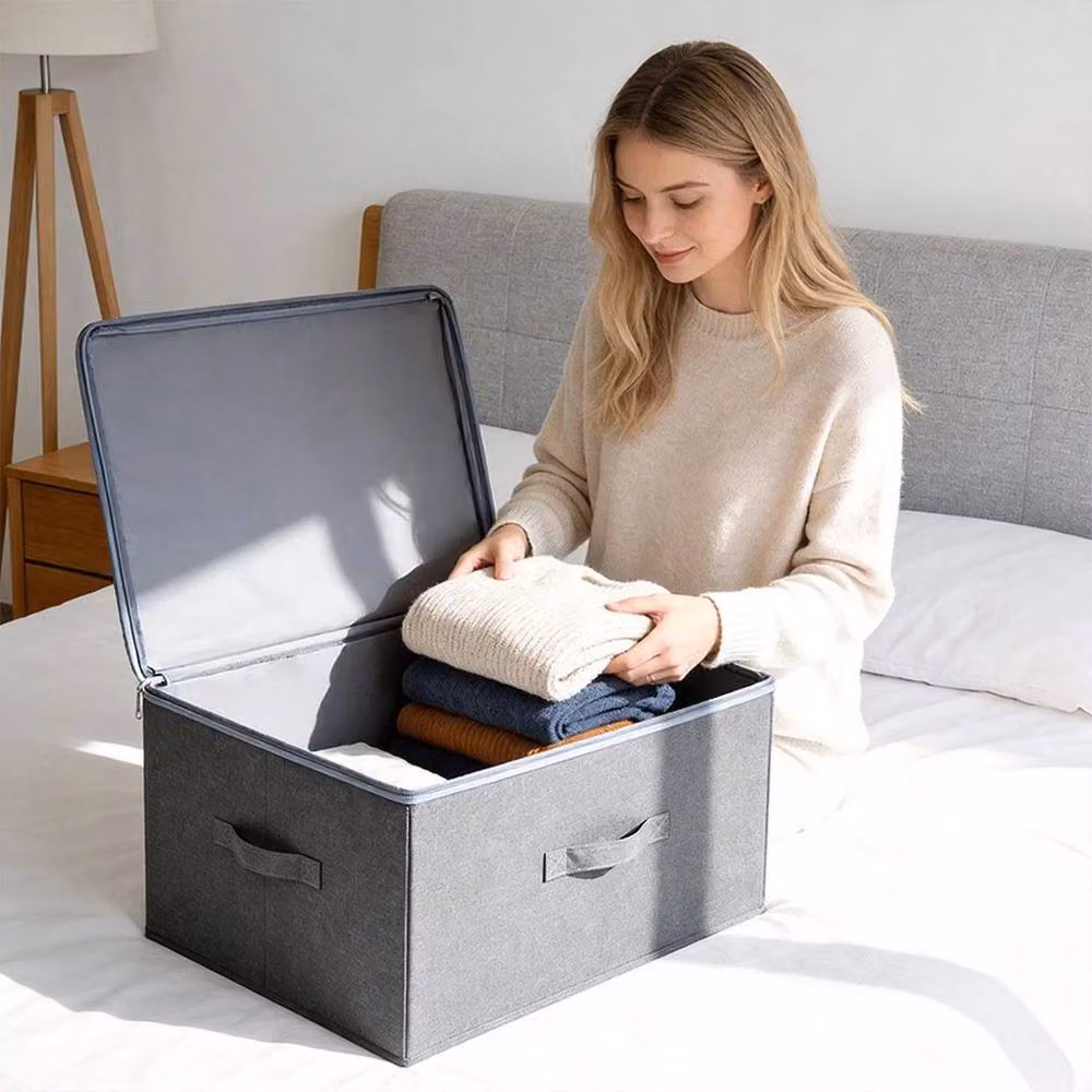 PAWNORA 3 Pack Foldable Fabric Storage Boxes in Grey – 5