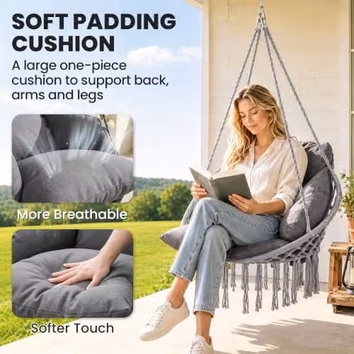 Outsunny Boho Egg Hanging Chair with Soft Cushion in Dark Grey, W/D/H: 120 x 80 x 60 cm – 3