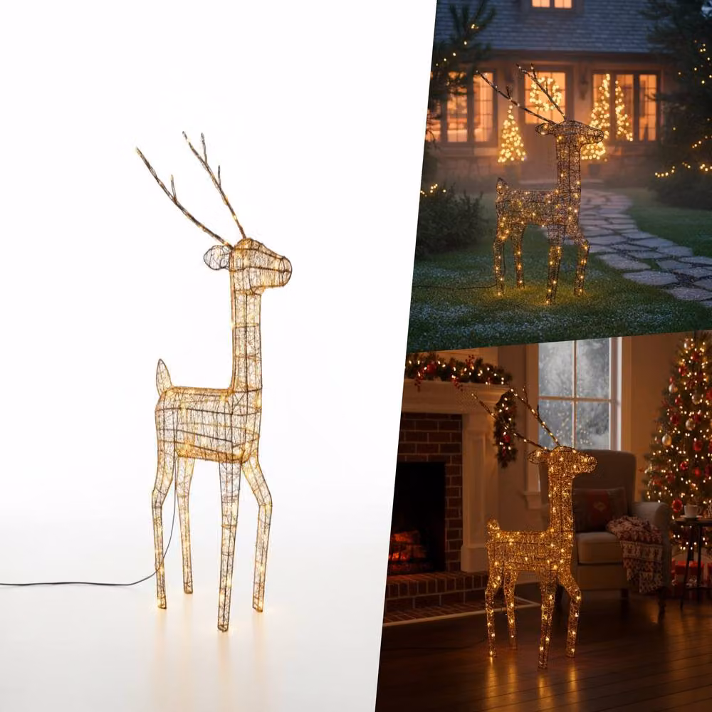 Pegdev Metal Deer Outdoor Christmas Decor with 200 Warm White LEDs, Height: 61 cm – 3