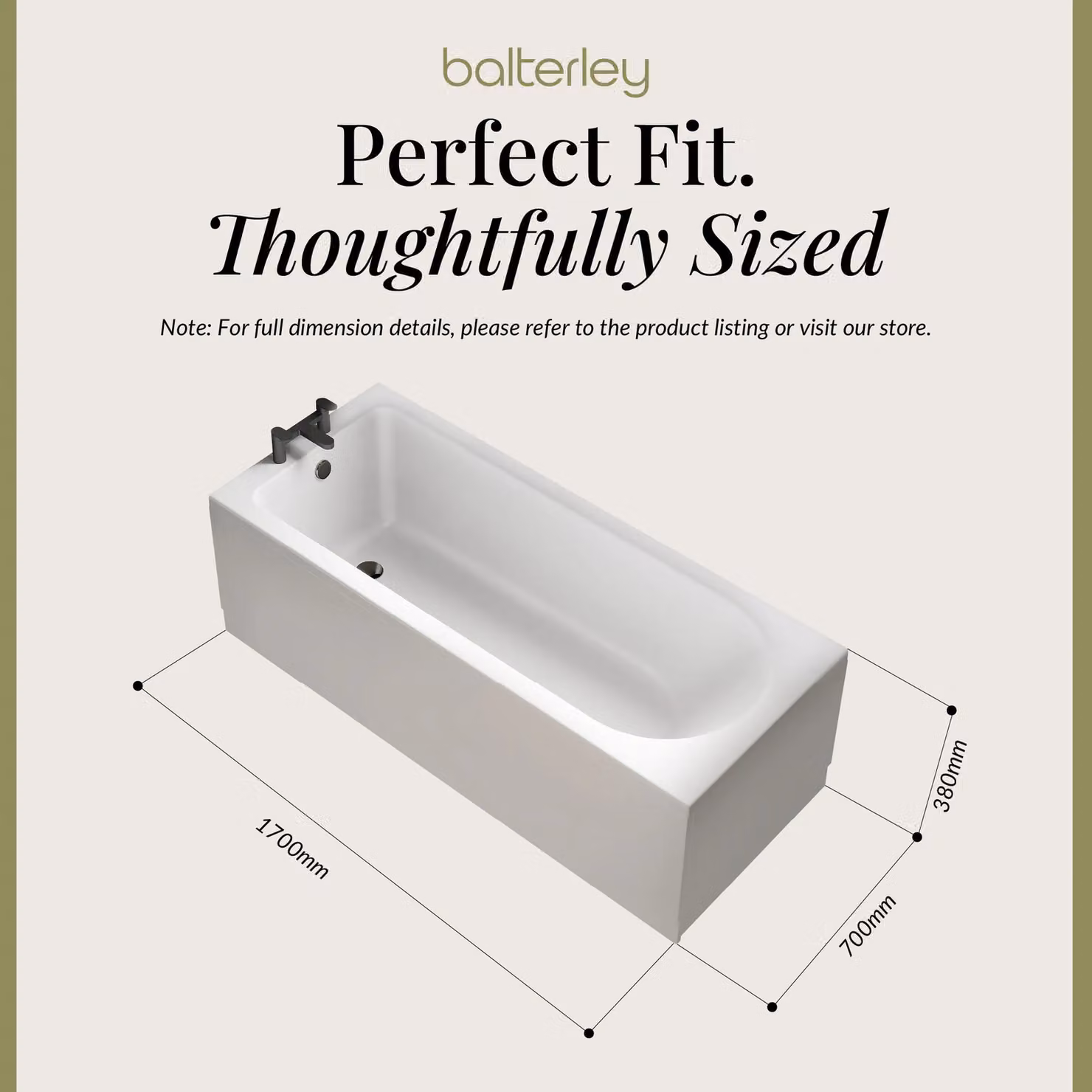 Balterley Round Single Ended Bath Set with Leg Set and Black Waste, White, W: 170 cm, D: 70 cm, H: 35 cm – 4