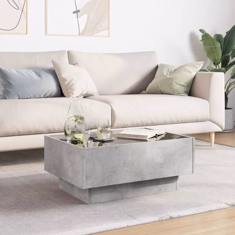 Berkfield Home Modern LED Coffee Table in Concrete Grey, W/D/H: 70 x 50 x 30 cm