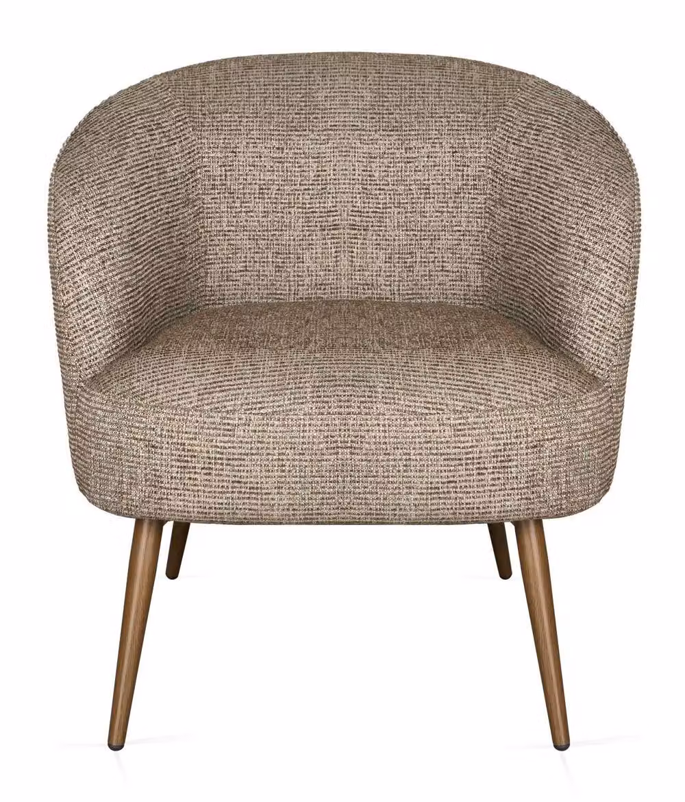 SONARA Mid Century Curved Barrel Accent Chair in Brown Fabric with Metal Frame – 3