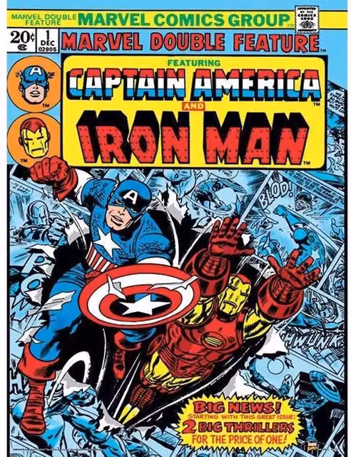 Marvel Comics Captain America and Iron Man Multicolour Paper Poster in Dark Red