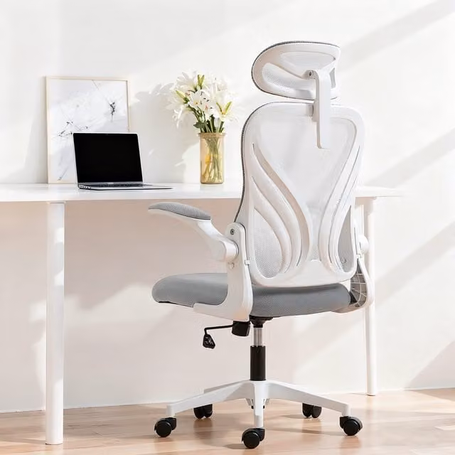 HOMCOM Ergonomic Office Chair with Foldable Backrest and Headrest in Light Grey