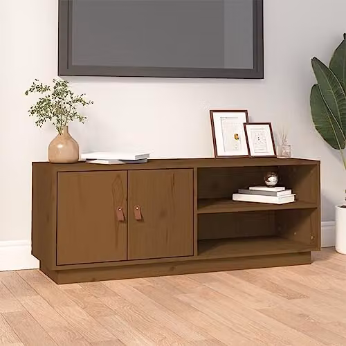 vidaXL Scandinavian TV Cabinet in Brown Solid Pine Wood, W/D/H: 105 x 34 x 40 cm – 2