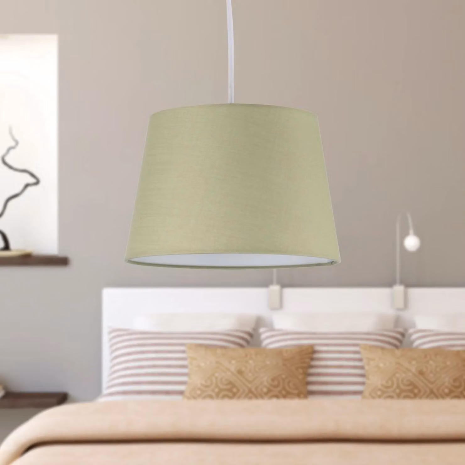 First Choice Lighting Set of 2 Green Fabric Tapered Cylinder Pendant Lamp Shades, Diameter: 23 cm – 3