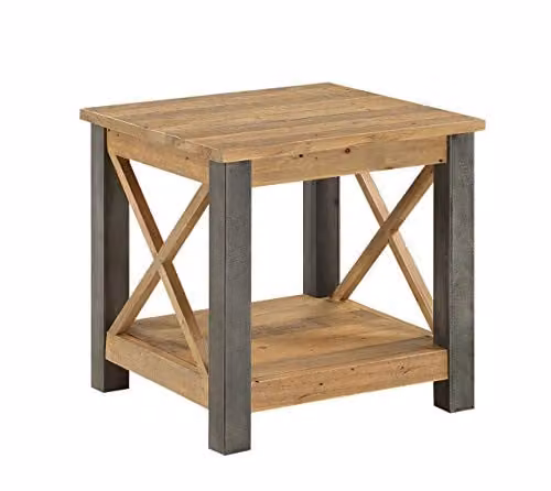 baumhaus Urban Elegance Reclaimed Lamp Table in Brown with Solid Wood and Steel Frame, W/D/H: 50 x 50 x 50 cm – 1