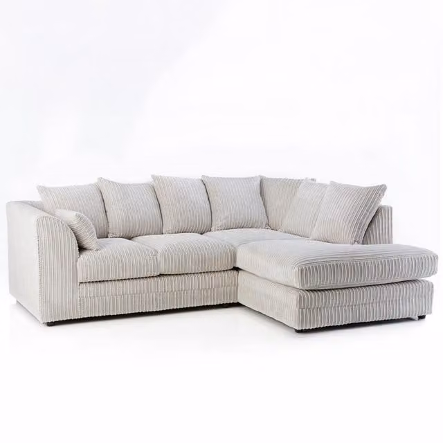 Furniture786Ltd Daly Jumbo Cord Fabric Corner Sofa in Mink, Right-Hand Facing