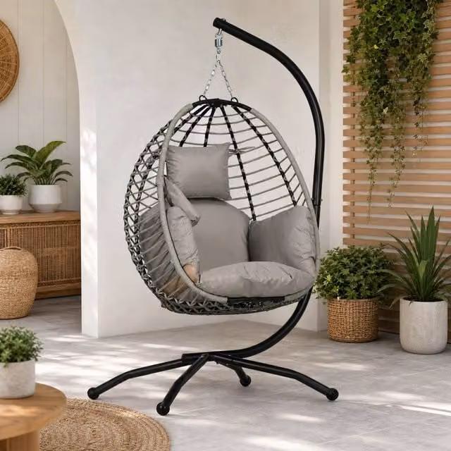 STILVORA Hanging Egg Chair with Cushion in Grey – 1