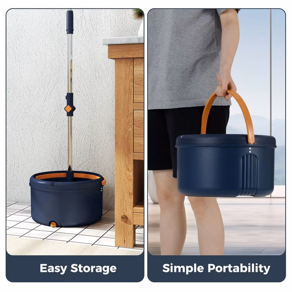 Costway Mop and Bucket Set with Wringer and 8 Microfibre Pads in Blue – 5
