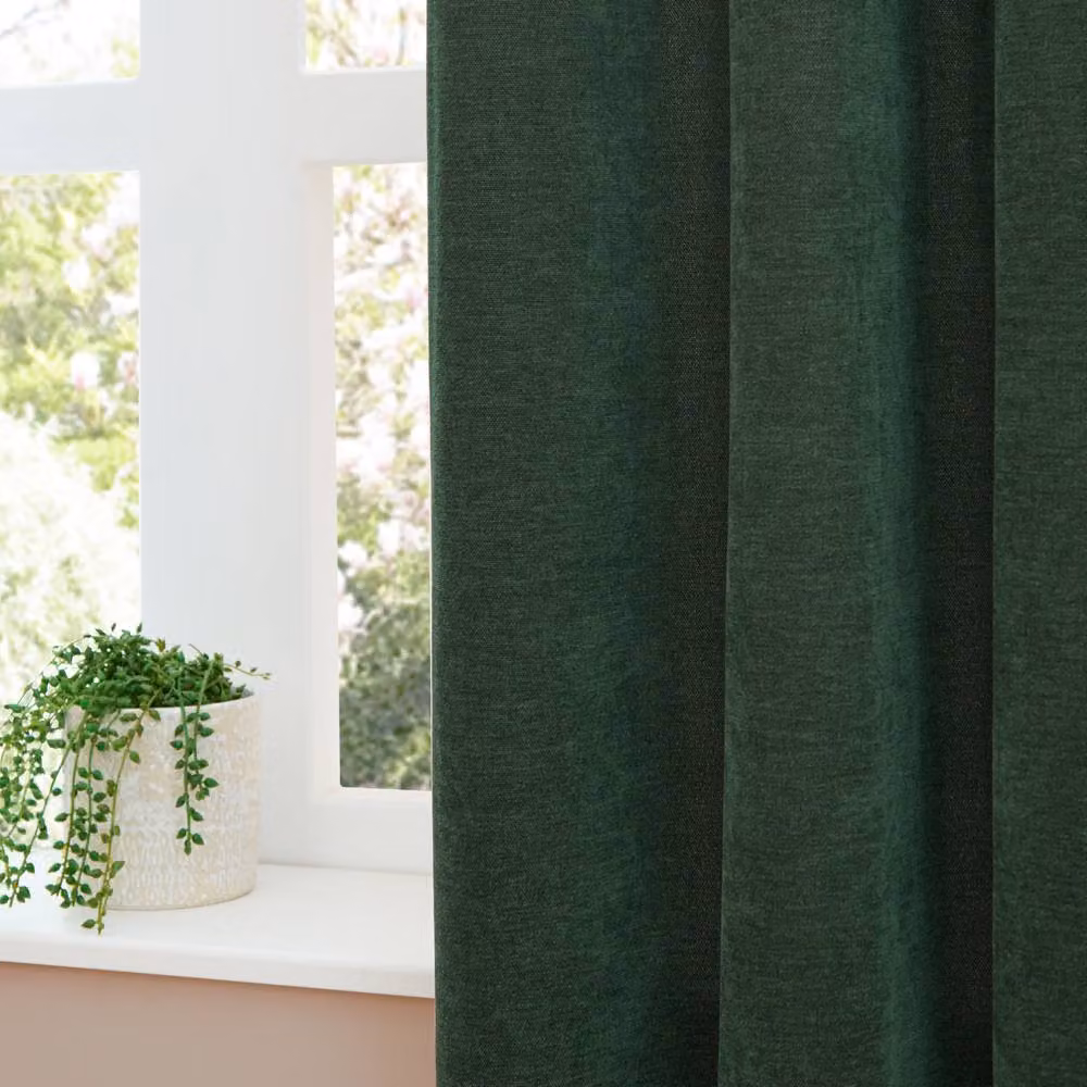 Furn Soft Chenille Blackout Eyelet Curtain Pair in Green, Width: 168 cm, Drop: 229 cm – 3