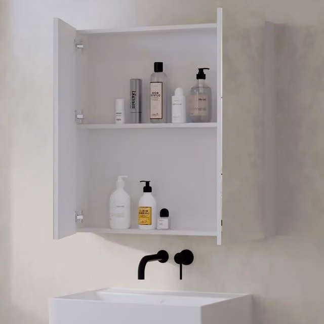 Banyetti Lavio Gloss White Mirror Cabinet with Soft Close Hinged Doors, W/D/H: 80 x 80 x 14 cm
