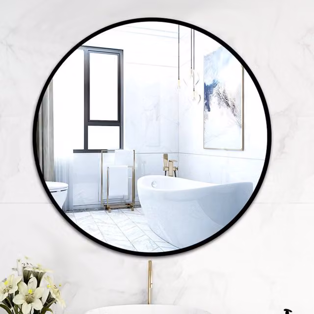 Livingandhome Modern Round Hanging Wall Mirror in Black, Diameter: 80 cm