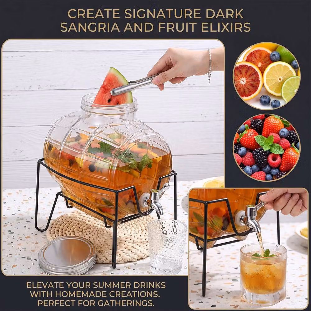 Crystals 8L Glass Drinks Dispenser with Metal Stand and Tap in Clear – 4