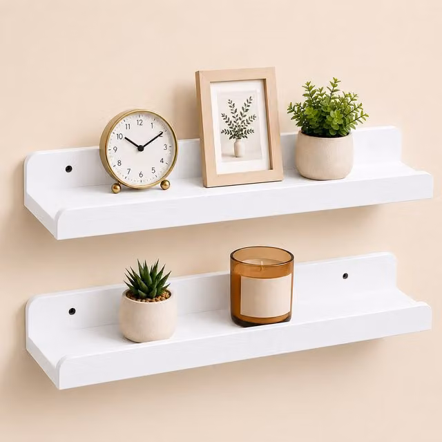Innoteck Set of 2 White U-Shaped Floating Wall Shelves, 40 cm