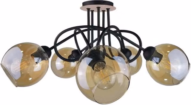 Netlighting Venus Multi Arm Semi Flush Ceiling Light in Brown Wood with 5x E27 Sockets, Diameter: 70 cm