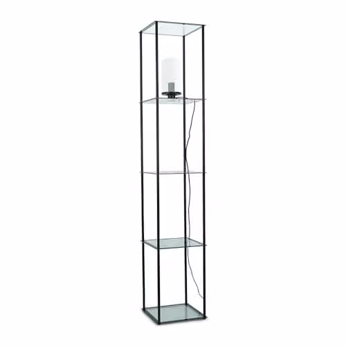 ValueLights Black Metal Frame Floor Lamp with Transparent Glass Storage Shelves and LED Bulb